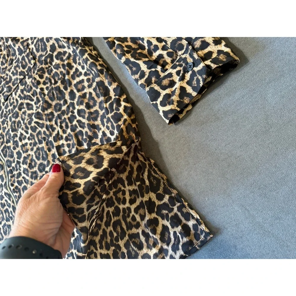 NEW Michael Kors Leopard Print Zip Front Blouse Top Women's Plus Size 3X